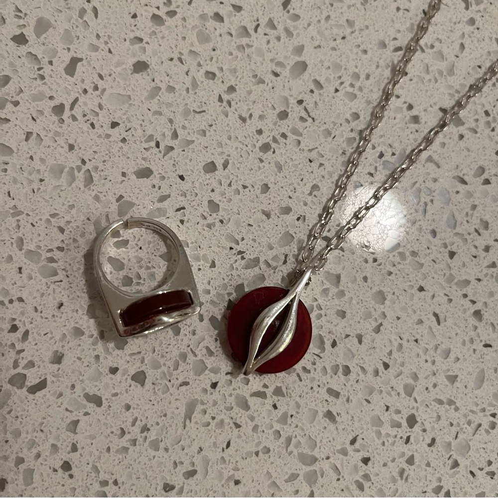 Vintage .925 Ring & Necklace set w/ Carnelian reminds me of Cartier *marked - Picture 10 of 13